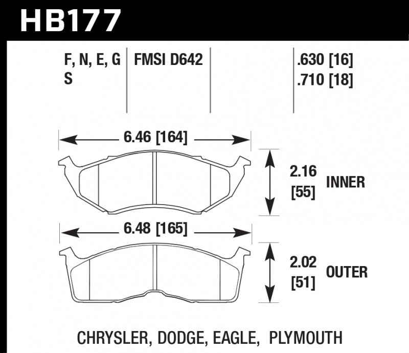 Колодки тормозные HB177S.630 HAWK HT-10 Dodge 16 mm