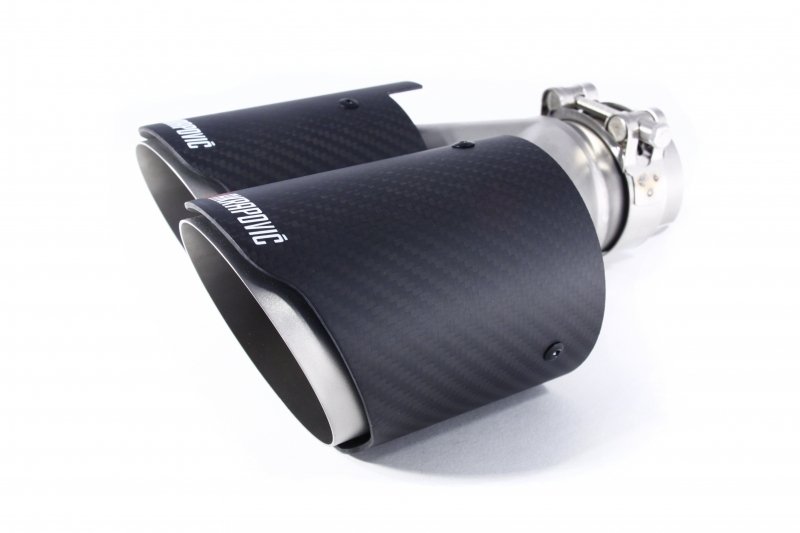 Насадка на глушитель, двойная, AKRAPOVIC EVO карбон, D посадочный 57 мм / наруж 90 мм, ЛЕВАЯ