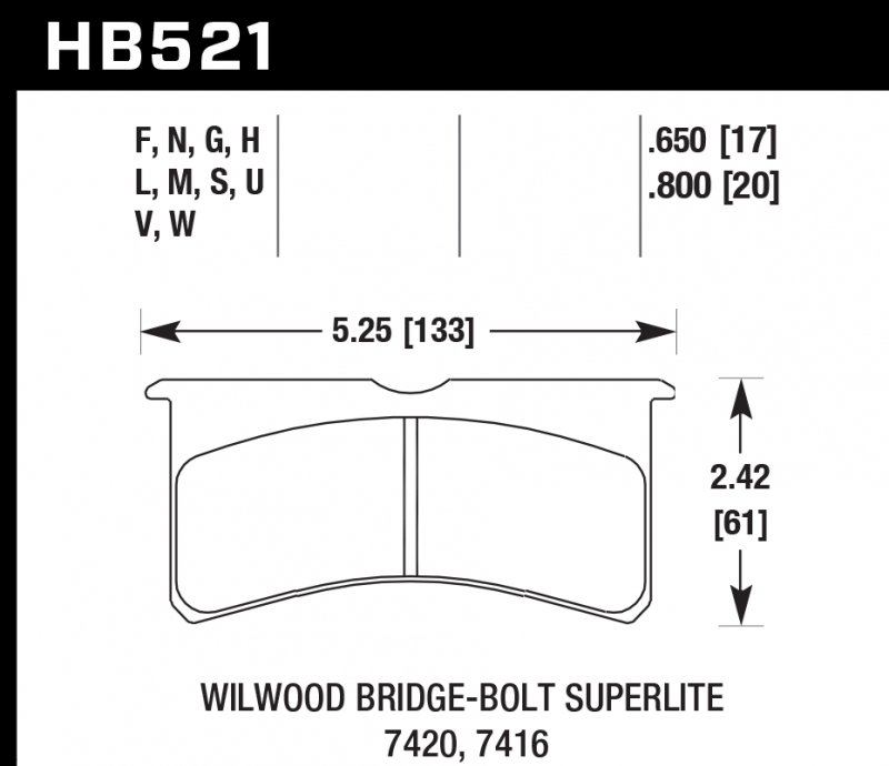 Колодки тормозные HB521L.800 HAWK MT-4 Wilwood 6 порш. 4 порш. 20 mm