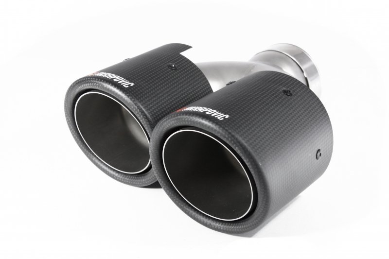 Насадка на глушитель, двойная, AKRAPOVIC style карбон, D посадочный 63 мм / наруж 101 мм, ЛЕВАЯ,