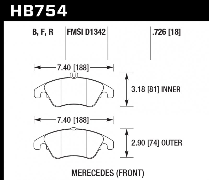 Колодки тормозные HB754R.726 HAWK Street Race; MB SLK R172; CLS C218; E W212; 19mm