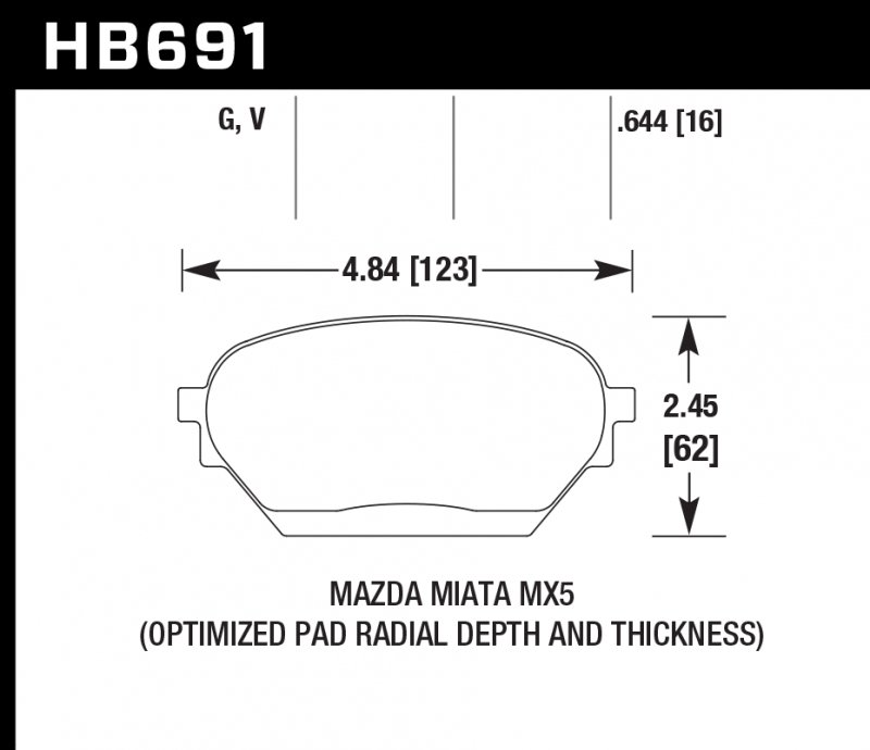 Колодки тормозные HB691V.644 HAWK DTC-50; Mazda MX-5 17mm