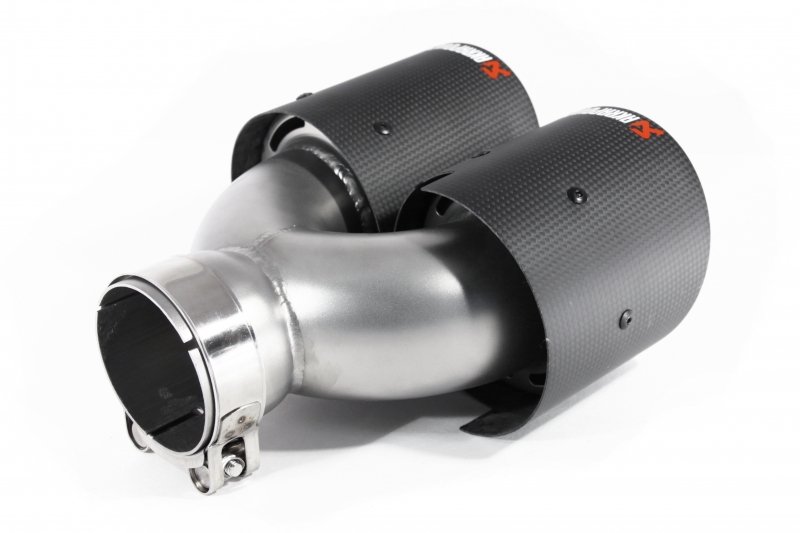 Насадка на глушитель, двойная, AKRAPOVIC style карбон, D посадочный 63 мм / наруж 101 мм, ЛЕВАЯ,