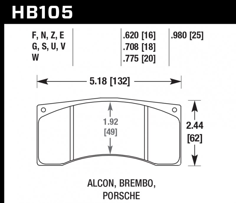 Колодки тормозные HB105Q.980 HAWK DTC-80; Brembo 25mm