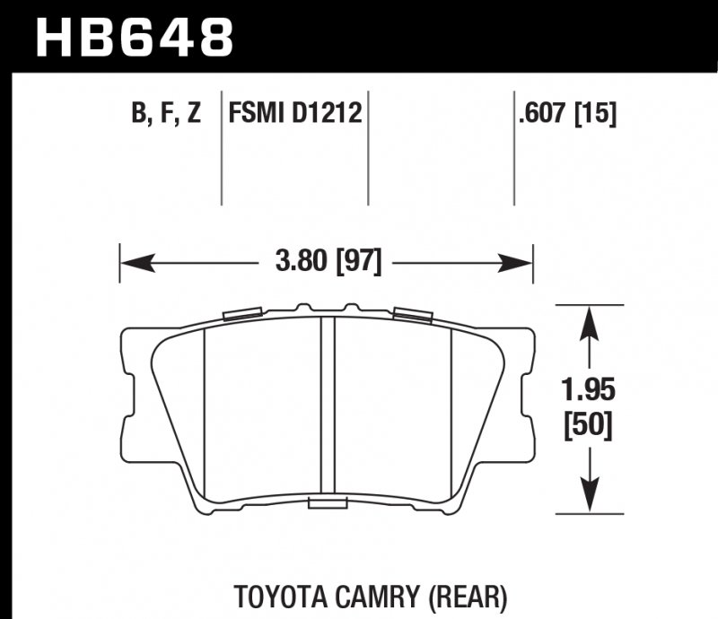 Колодки тормозные HB648Z.607 HAWK PC задние TOYOTA CAMRY 2007-2018 / RAV 4 2005->