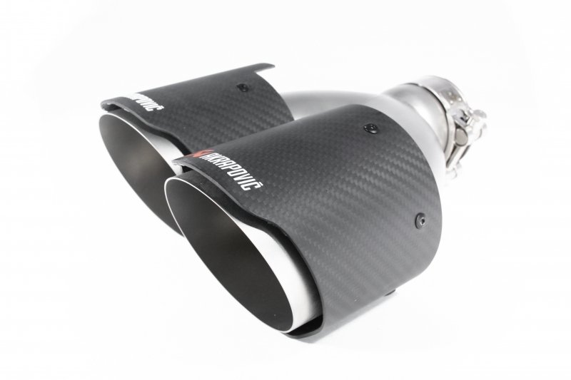 Насадка на глушитель, двойная, AKRAPOVIC EVO карбон, D посадочный 57 мм / наруж 101 мм, ЛЕВАЯ