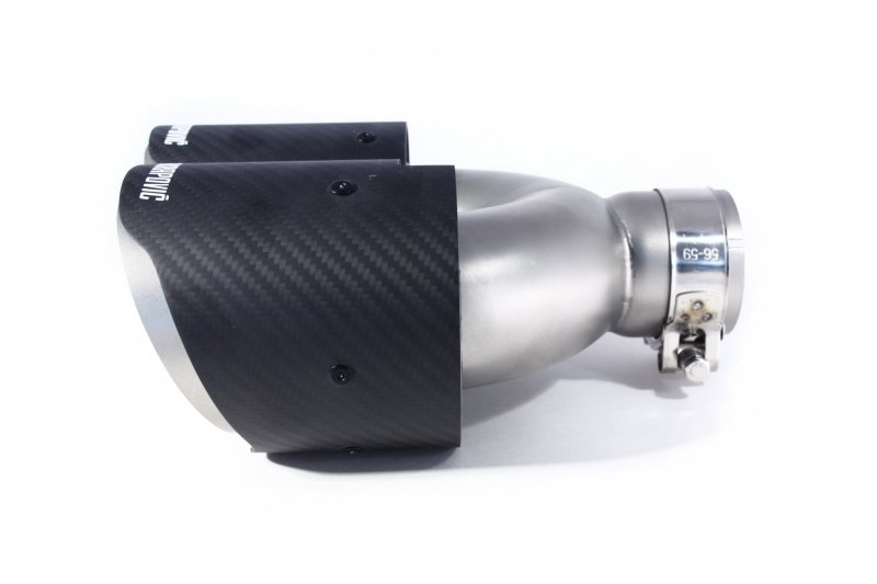 Насадка на глушитель, двойная, AKRAPOVIC EVO карбон, D посадочный 57 мм / наруж 101 мм, ПРАВ.