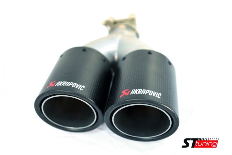 Насадка на глушитель, двойная, AKRAPOVIC карбон, D посадочный 51 мм / наруж 90 мм, ЛЕВАЯ, AC25190L