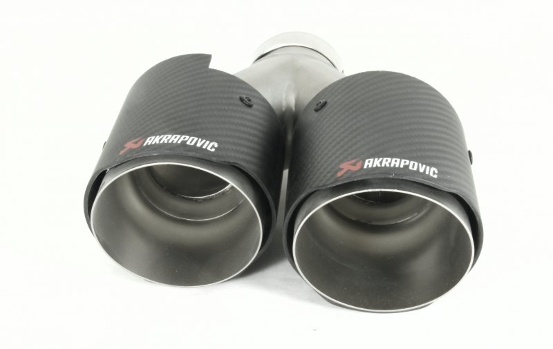 Насадка на глушитель, двойная, AKRAPOVIC EVO карбон, D посадочный 51 мм / наруж 90 мм, ЛЕВАЯ
