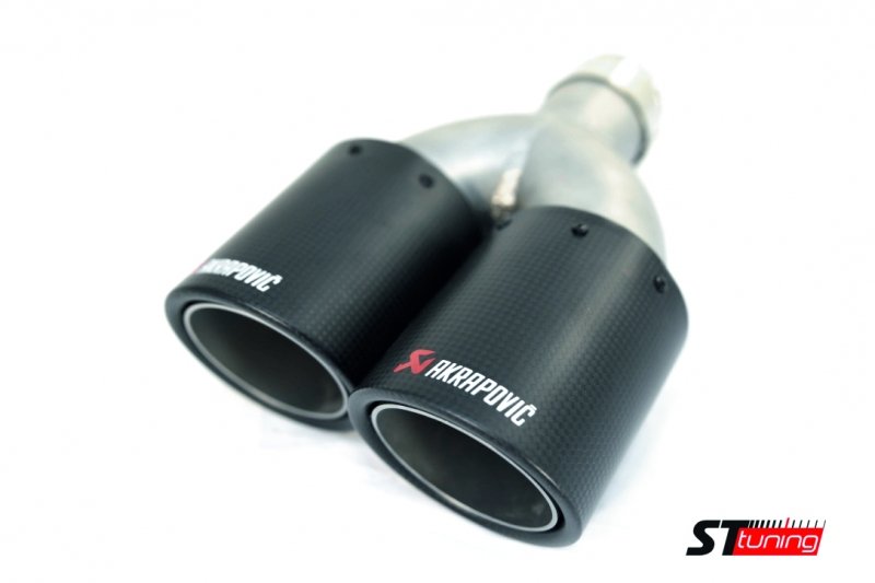 Насадка на глушитель, двойная, AKRAPOVIC карбон, D посадочный 51 мм / наруж 90 мм, ЛЕВАЯ, AC25190L