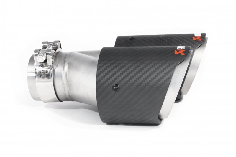 Насадка на глушитель, двойная, AKRAPOVIC EVO Style карбон, D посадочный 63 мм / наруж 90 мм, ЛЕВАЯ,