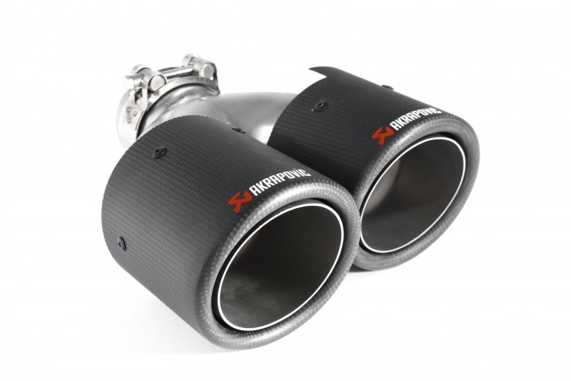 Насадка на глушитель, двойная, AKRAPOVIC style карбон, D посадочный 63 мм / наруж 101 мм, ПРАВ.