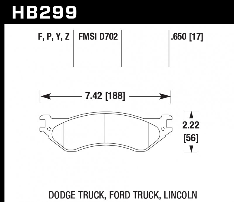 Колодки тормозные HB299F.650 HAWK HPS передние LINCOLN / DODGE / FORD