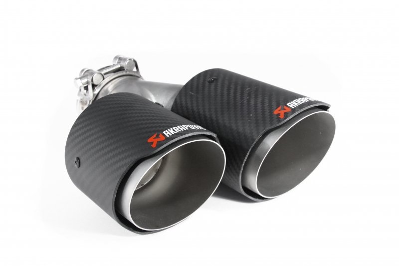 Насадка на глушитель, двойная, AKRAPOVIC EVO Style карбон, D посадочный 63 мм / наруж 90 мм, ЛЕВАЯ,