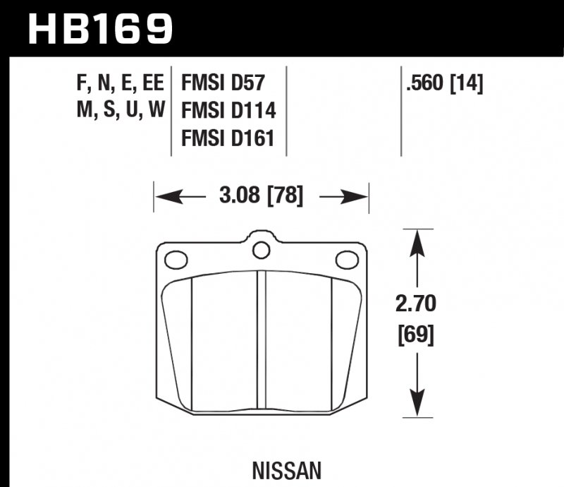 Колодки тормозные HB169W.560 HAWK DTC-30 Nissan 14 mm