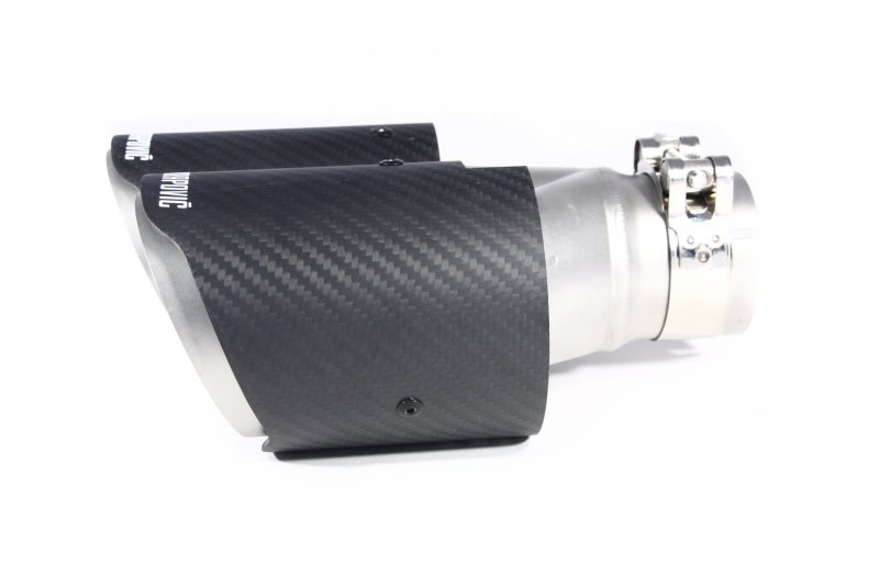 Насадка на глушитель, двойная, AKRAPOVIC EVO карбон, D посадочный 57 мм / наруж 90 мм, ПРАВ