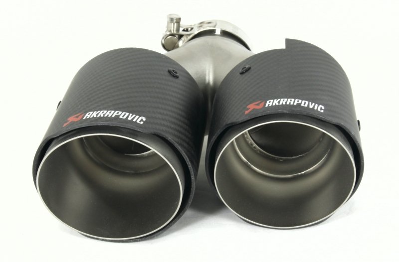 Насадка на глушитель, двойная, AKRAPOVIC EVO карбон, D посадочный 51 мм / наруж 90 мм, ПРАВ.