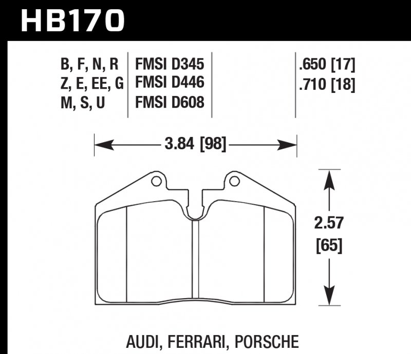 Колодки тормозные HB170S.650 HAWK HT-10  AUDI, FERRARI, PORSCHE