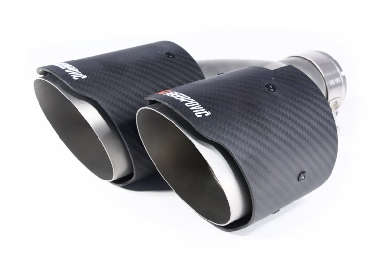 Насадка на глушитель, двойная, AKRAPOVIC EVO карбон, D посадочный 57 мм / наруж 101 мм, ПРАВ.