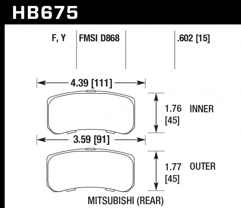 Колодки тормозные HB675Y.602 HAWK LTS  Mitsubishi Outlander, Lancer, Jeep