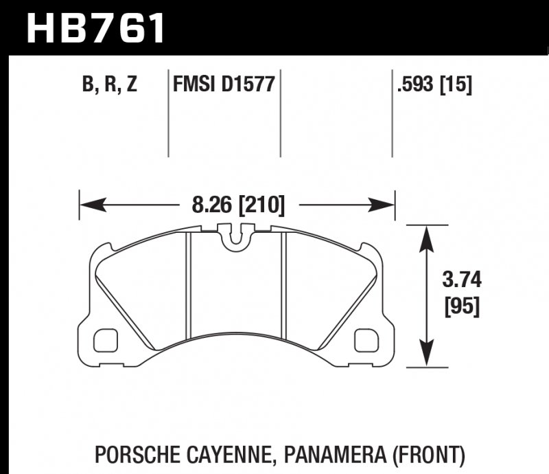 Колодки тормозные HB761Z.593 HAWK PC; 15mm  перед CAYENNE, PANAMERA, MACAN, TOUAREG 360, 368, 390mm