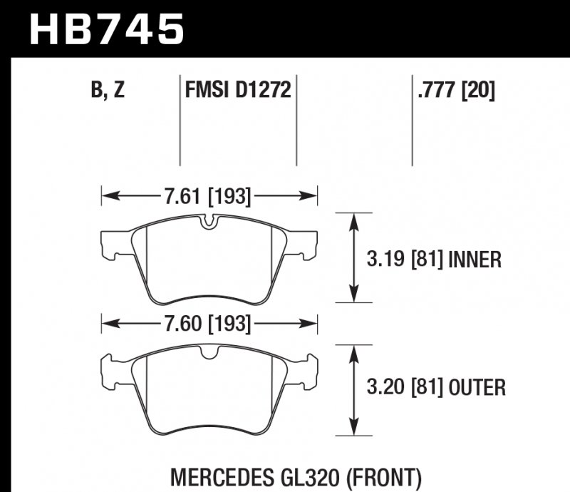 Колодки тормозные HB745B.777 HAWK Street 5.0 перед  MB M W164; R W251; GL W164