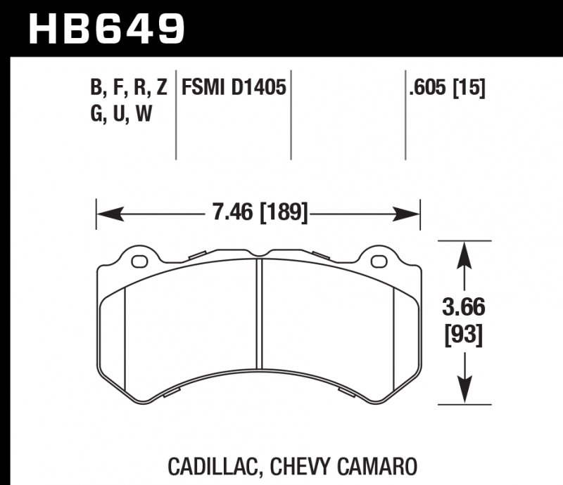 Колодки тормозные HB649Q.605 HAWK DTC-80; CTS-V 16mm