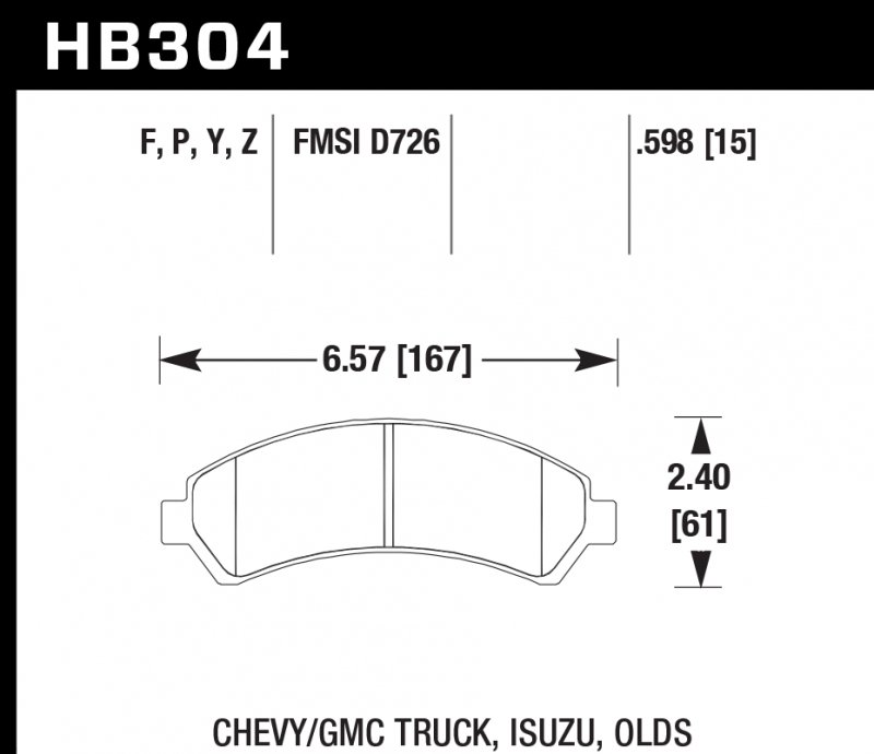 Колодки тормозные HB304P.598 HAWK SuperDuty; 15mm