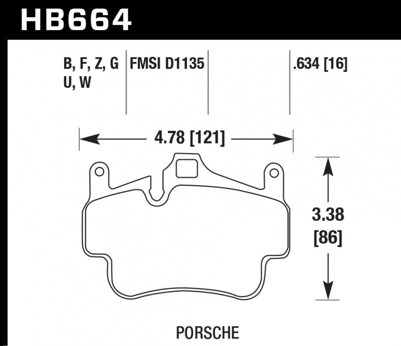 Колодки тормозные HB664U.634 HAWK DTC-70  Porsche 911 (997), Boxster 2008-2011; Cayman 2005-2012