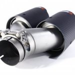 Насадка на глушитель, двойная, AKRAPOVIC EVO карбон, D посадочный 57 мм / наруж 90 мм, ЛЕВАЯ