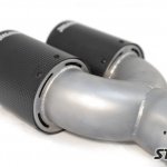 Насадка на глушитель, двойная, AKRAPOVIC карбон, D посадочный 63 мм / наруж 90 мм, ЛЕВАЯ,