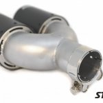 Насадка на глушитель, двойная, AKRAPOVIC карбон, D посадочный 57 мм / наруж 90 мм, ПРАВ