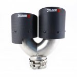 Насадка на глушитель, двойная, AKRAPOVIC style карбон, D посадочный 63 мм / наруж 101 мм, ПРАВ.