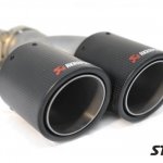 Насадка на глушитель, двойная, AKRAPOVIC карбон, D посадочный 63 мм / наруж 90 мм, ЛЕВАЯ,