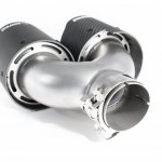 Насадка на глушитель, двойная, AKRAPOVIC EVO карбон, D посадочный 57 мм / наруж 101 мм, ЛЕВАЯ