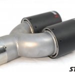 Насадка на глушитель, двойная, AKRAPOVIC карбон, D посадочный 63 мм / наруж 90 мм, ПРАВ.