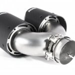 Насадка на глушитель, двойная, AKRAPOVIC EVO style карбон, D посадочный 63 мм / наруж 101 мм, ЛЕВАЯ,