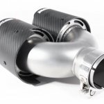 Насадка на глушитель, двойная, AKRAPOVIC EVO карбон, D посадочный 57 мм / наруж 101 мм, ПРАВ.
