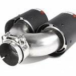 Насадка на глушитель, двойная, AKRAPOVIC style карбон, D посадочный 63 мм / наруж 101 мм, ПРАВ.