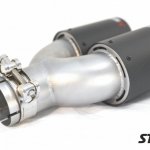 Насадка на глушитель, двойная, AKRAPOVIC карбон, D посадочный 57 мм / наруж 90 мм, ЛЕВАЯ