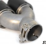 Насадка на глушитель, двойная, AKRAPOVIC карбон, D посадочный 63 мм / наруж 90 мм, ПРАВ.