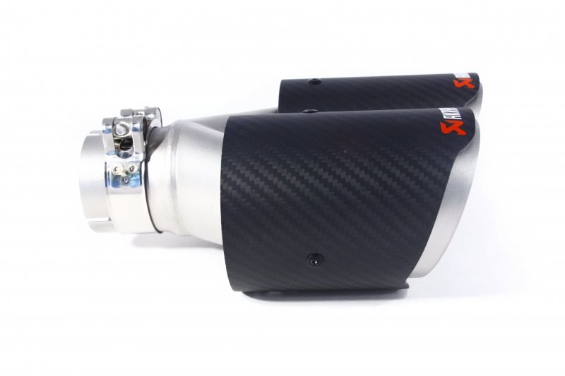 Насадка на глушитель, двойная, AKRAPOVIC EVO карбон, D посадочный 57 мм / наруж 90 мм, ЛЕВАЯ