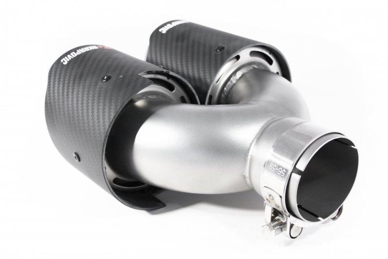 Насадка на глушитель, двойная, AKRAPOVIC EVO карбон, D посадочный 57 мм / наруж 101 мм, ПРАВ.