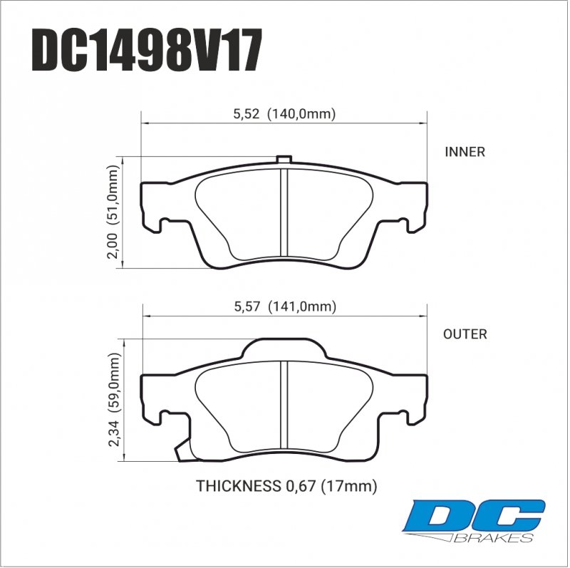 Колодки тормозные DC1498V17 DC brakes Street HD, задние Jeep Grand Cherokee WK2/Dodge Durango 201