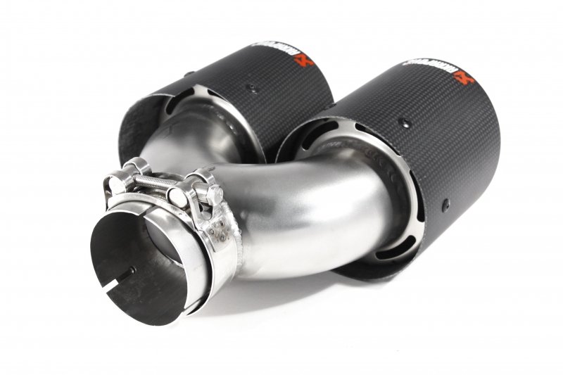 Насадка на глушитель, двойная, AKRAPOVIC style карбон, D посадочный 63 мм / наруж 101 мм, ПРАВ.