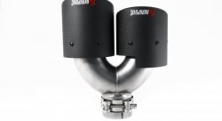 Насадка на глушитель, двойная, AKRAPOVIC карбон, D посадочный 57 мм / наруж 101 мм, ЛЕВАЯ