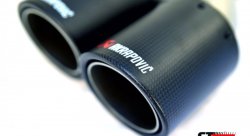 Насадка на глушитель, двойная, AKRAPOVIC карбон, D посадочный 51 мм / наруж 90 мм, ЛЕВАЯ, AC25190L