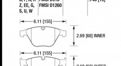 Колодки тормозные HB733S.748 HAWK HT-10; BMW (Front) 19mm