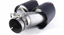 Насадка на глушитель, двойная, AKRAPOVIC EVO карбон, D посадочный 57 мм / наруж 90 мм, ЛЕВАЯ