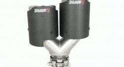 Насадка на глушитель, двойная, AKRAPOVIC EVO карбон, D посадочный 51 мм / наруж 90 мм, ПРАВ.